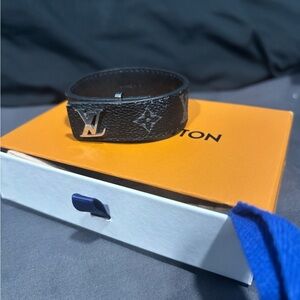 Louis Vuitton Black Leather Monogram Bracelet
